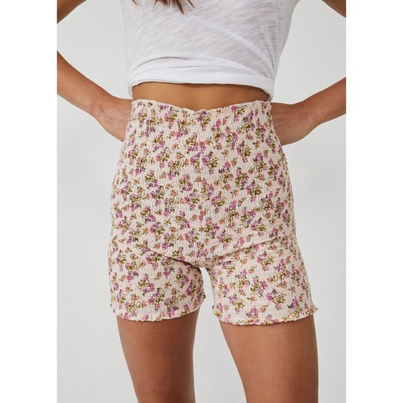 FREE PEOPLE FP One Maia Smocked Shorts / Pink Combo - Picture 5 of 10